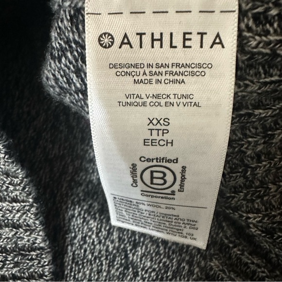 Athleta Vital V-Neck Tunic Wool Cashmere Sweater Black Gray Oversized XXS - Picture 7 of 10